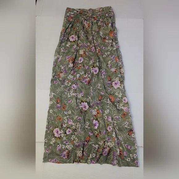 By Anthropologie Wide-Leg Pants Floral Print Olive Green Size 6 Inseam 30" - Picture 10 of 11